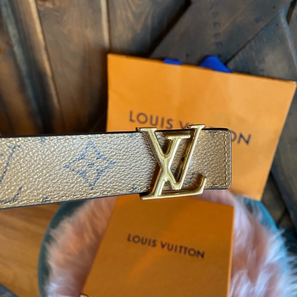 ♥️Louis Vuitton reverse monogram ICONIC 30MM REVERSIBLE BELT giant gold - Picture 7 of 15
